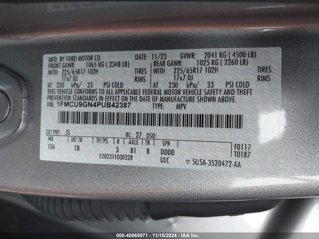 Ford Escape Active 2023 1FMCU9GN4PUB42387 Image 9