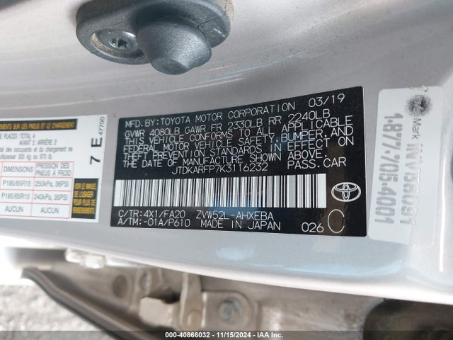 JTDKARFP7K3116232 Toyota Prius Prime Plus