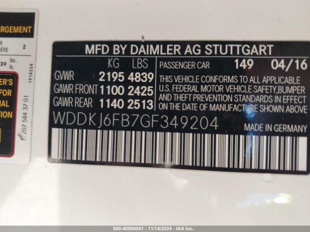 WDDKJ6FB7GF349204 Mercedes-Benz E 400