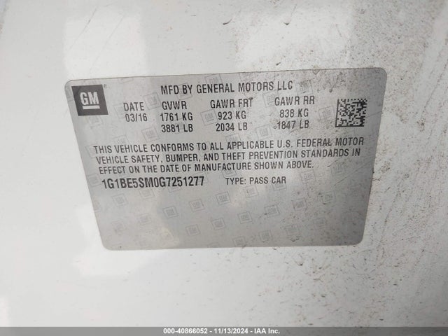Chevrolet Cruze Lt Auto 2016 1G1BE5SM0G7251277 Image 9