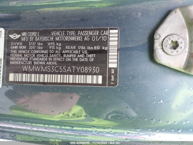 2010 MINI COOPER S WMWMS3C55ATY08930 Photo 8