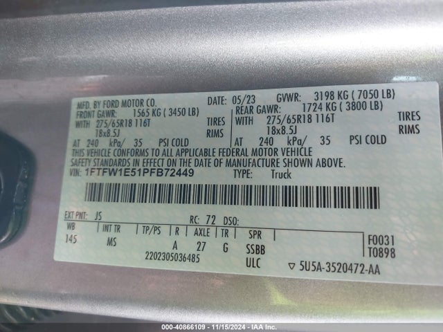 Ford F-150 Xlt 2023 1FTFW1E51PFB72449 Image 9