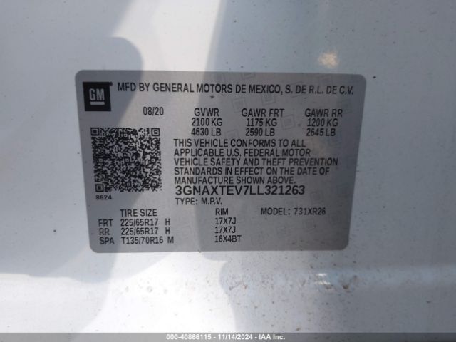 3GNAXTEV7LL321263 Chevrolet Equinox Awd 2fl