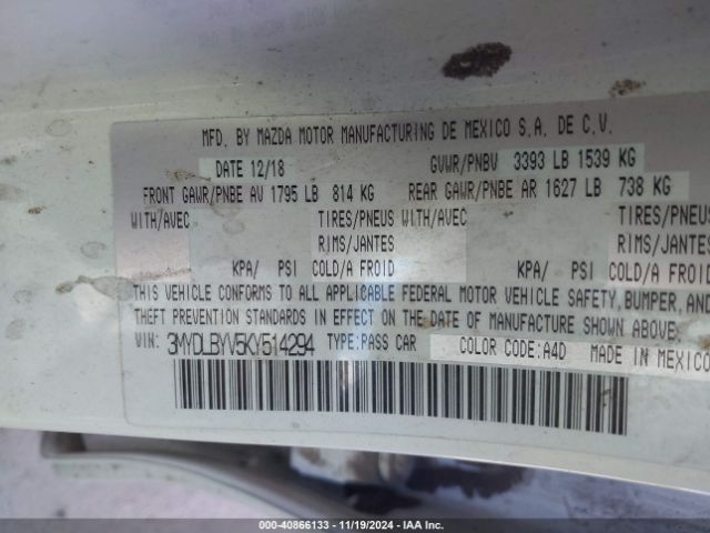 3MYDLBYV5KY514294 Toyota YARIS LE