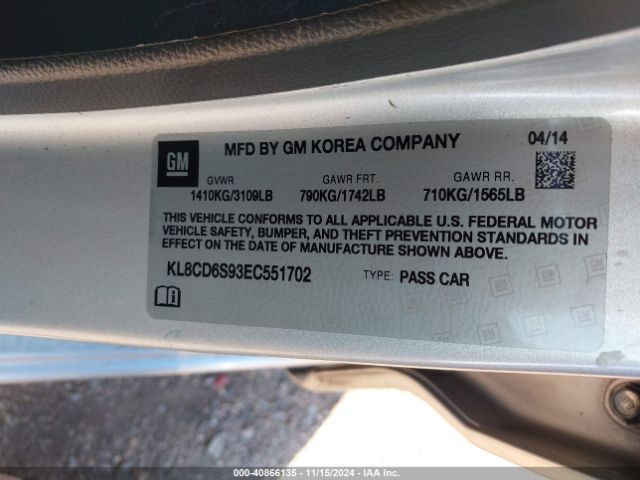 KL8CD6S93EC551702 Chevrolet Spark 1lt Auto