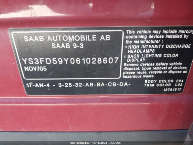 2006 SAAB 9-3 YS3FD59Y061028607 Photo 8