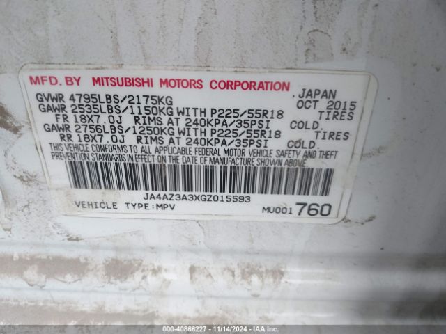 JA4AZ3A3XGZ015593 Mitsubishi Outlander Es/se/sel