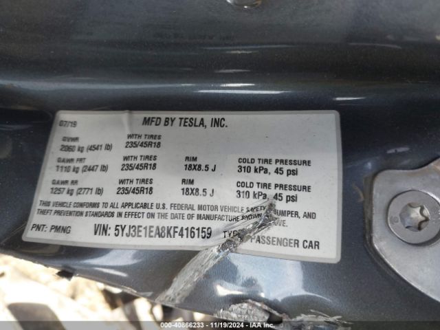 5YJ3E1EA8KF416159 Tesla MODEL 3