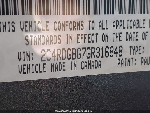 2C4RDGBG7GR316848 Dodge Grand Caravan American Value Pkg
