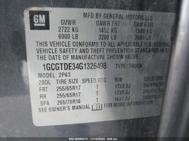 1GCGTDE34G1326498 Chevrolet Colorado Z71