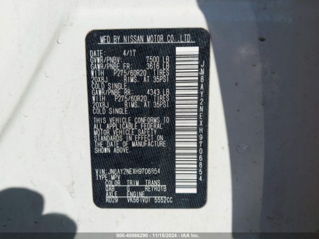 JN8AY2NEXH9706854 Nissan Armada Platinum