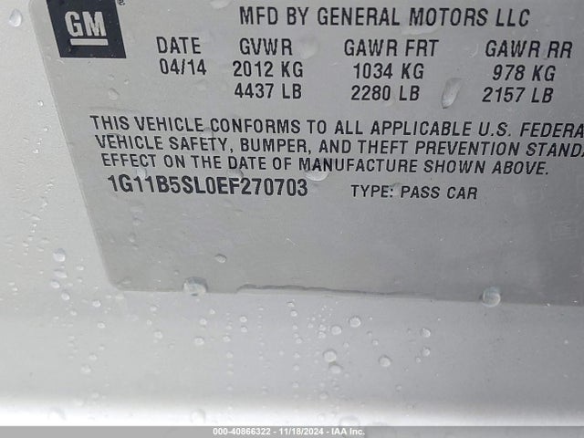 1G11B5SL0EF270703 Chevrolet Malibu 1ls
