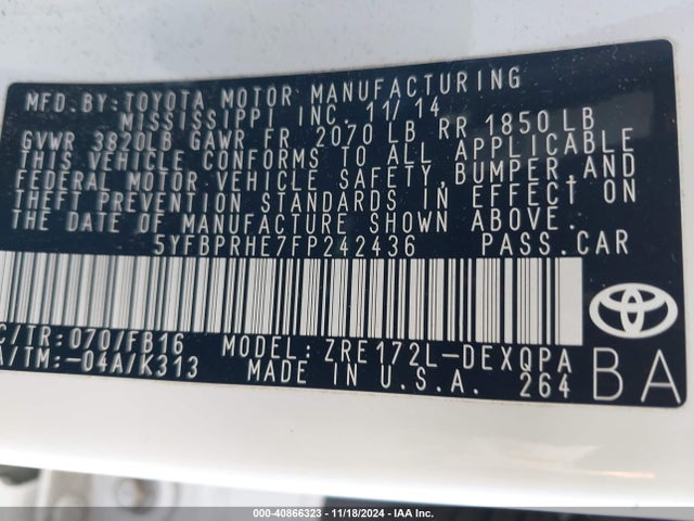 Toyota Corolla Le Eco 2015 5YFBPRHE7FP242436 Image 9