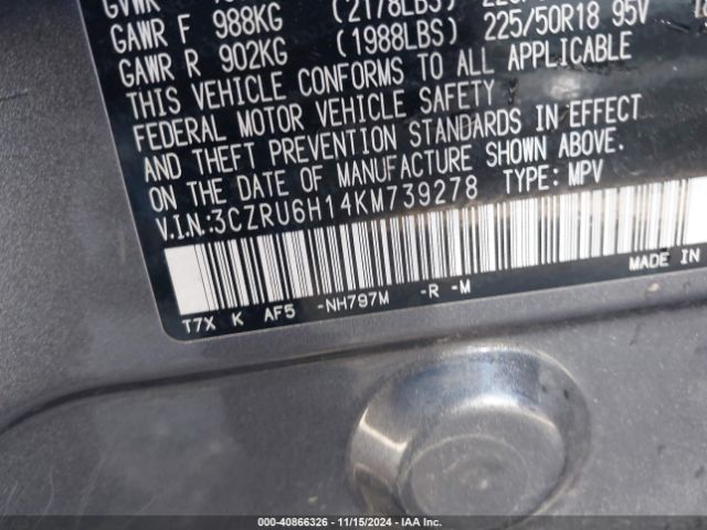 3CZRU6H14KM739278 Honda HR-V SPORT