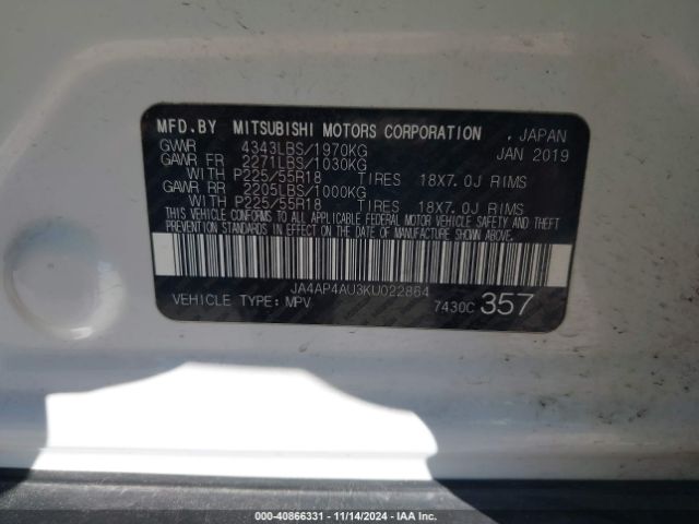 JA4AP4AU3KU022864 Mitsubishi Outlander Sport 2.0 Se