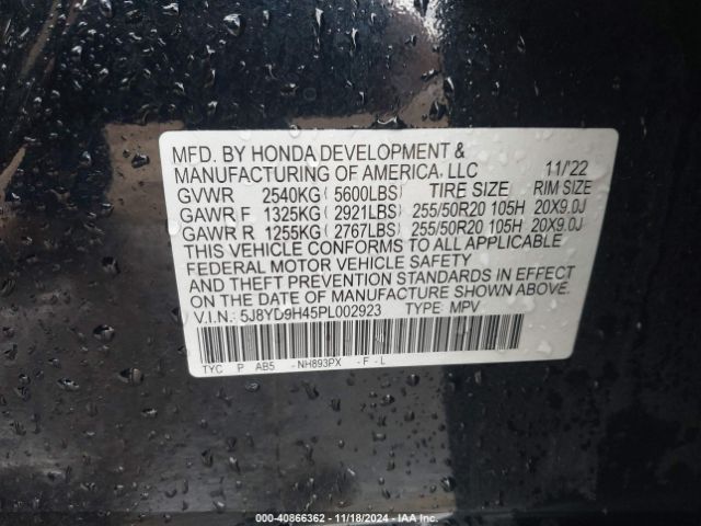 5J8YD9H45PL002923 Acura Mdx Technology Package