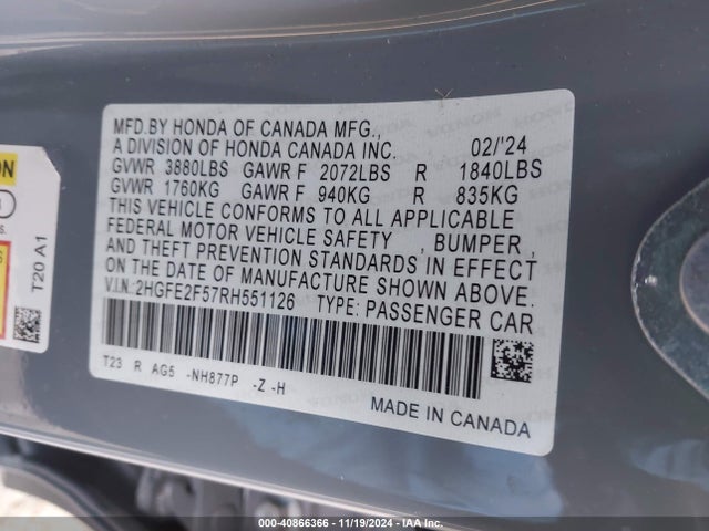 Honda Civic Sport 2024 2HGFE2F57RH551126 Image 9