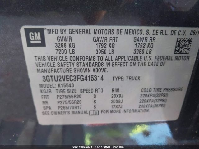 3GTU2VEC3FG415314 GMC Sierra 1500 Slt
