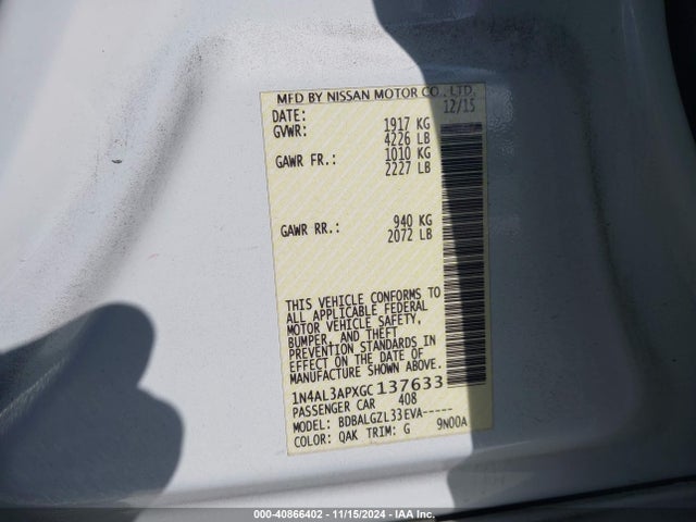 Nissan Altima 2.5 S 2016 1N4AL3APXGC137633 Image 9