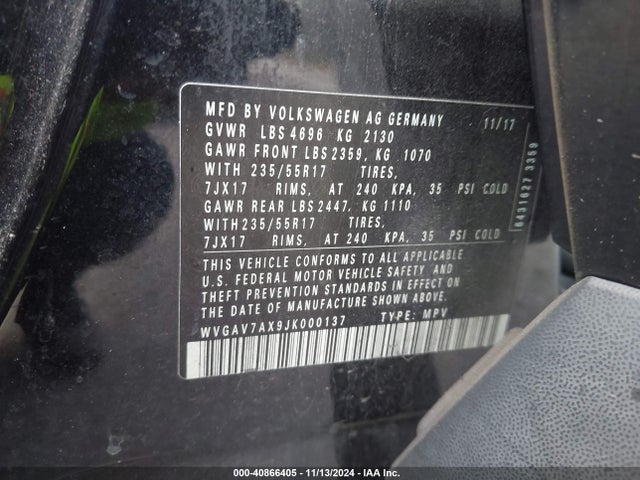 WVGAV7AX9JK000137 Volkswagen Tiguan Limited 2.0t