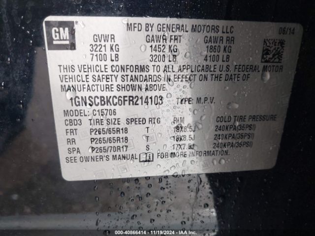 1GNSCBKC6FR214103 Chevrolet Tahoe Lt