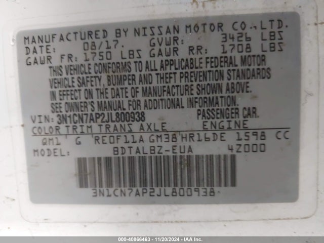 Nissan Versa 1.6 Sv 2018 3N1CN7AP2JL800938 Image 9