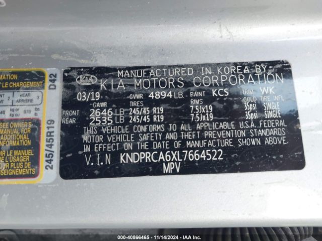 KNDPRCA6XL7664522 KIA Sportage Sx Turbo