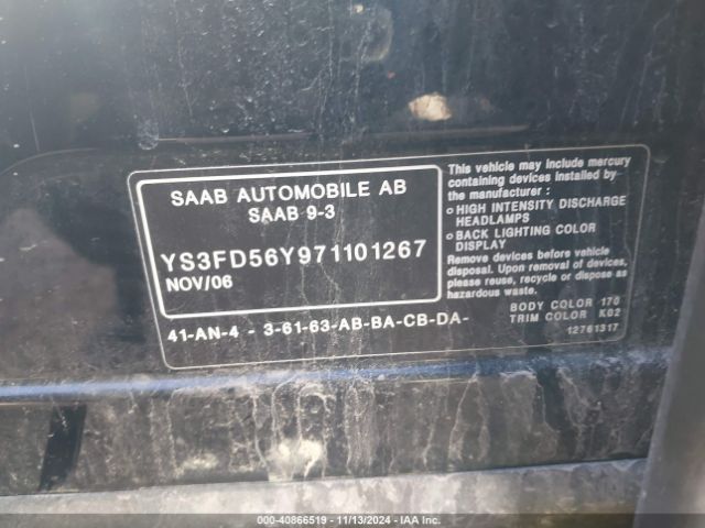 2007 SAAB 9-3 YS3FD56Y971101267 Photo 8