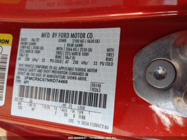 3FMCR9C67NRD74468 Ford Bronco Sport Outer Banks