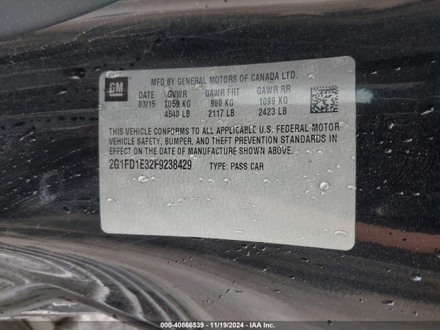 Chevrolet Camaro 1lt 2015 2G1FD1E32F9238429 Image 9