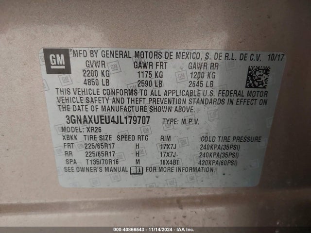 Chevrolet EQUINOX LT 2018 3GNAXUEU4JL179707 Image 9