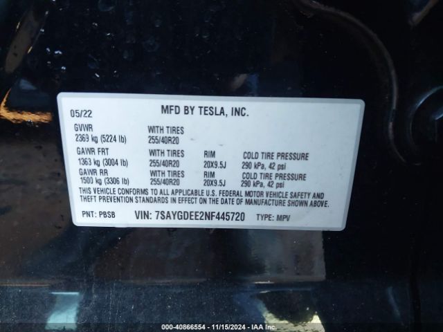 7SAYGDEE2NF445720 Tesla Model Y Long Range Dual Motor All-wheel Drive