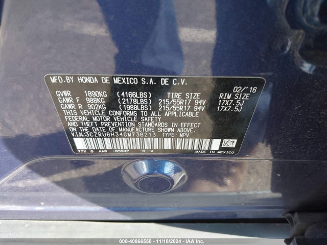 Honda HR-V LX 2016 3CZRU6H34GM736213 Image 9