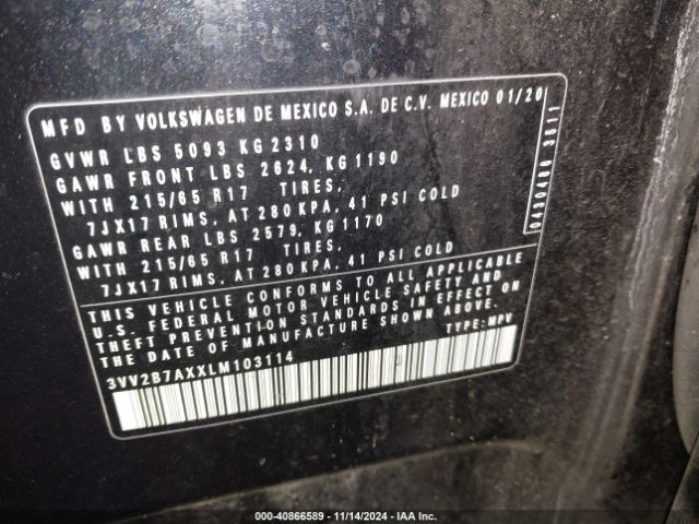 3VV2B7AXXLM103114 Volkswagen Tiguan 2.0t Se/2.0t Se R-line Black/2.0t Sel