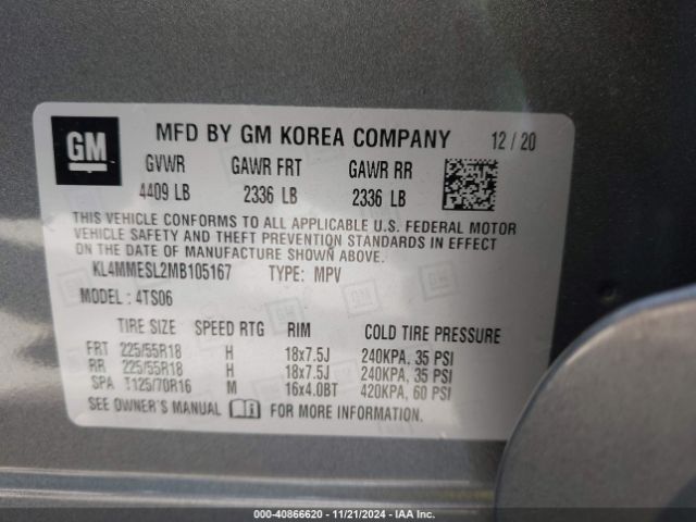 KL4MMESL2MB105167 Buick Encore Gx Awd Select