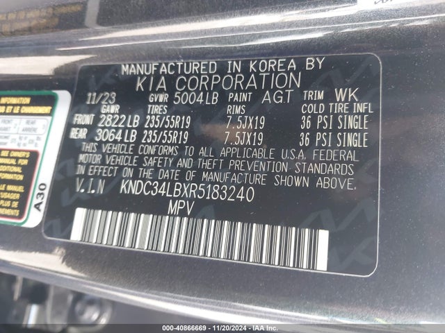 KIA EV6 LIGHT 2024 KNDC34LBXR5183240 Image 9