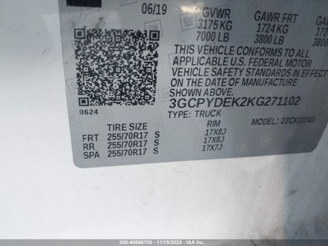 3GCPYDEK2KG271102 Chevrolet Silverado 1500 Lt