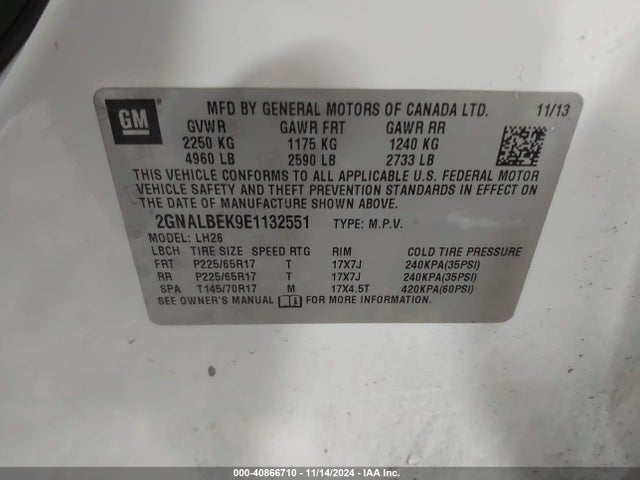 Chevrolet EQUINOX 1LT 2014 2GNALBEK9E1132551 Image 9