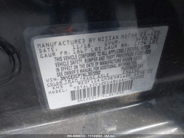 3N1CE2CP7KL357252 Nissan Versa Note Sv