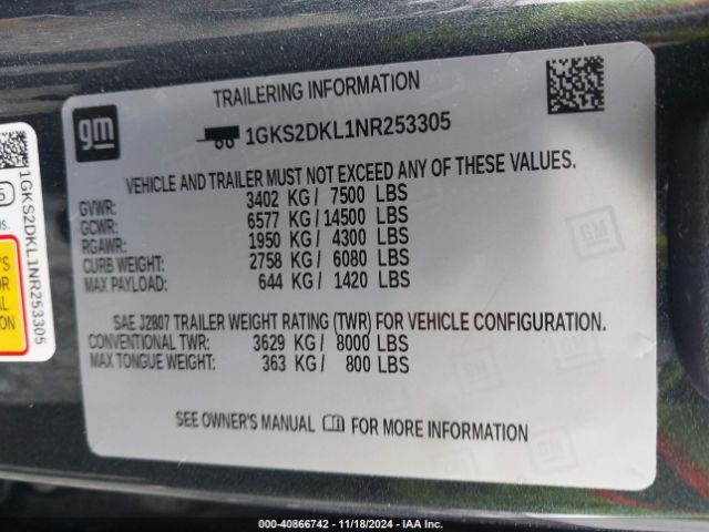 1GKS2DKL1NR253305 GMC Yukon 4wd Denali