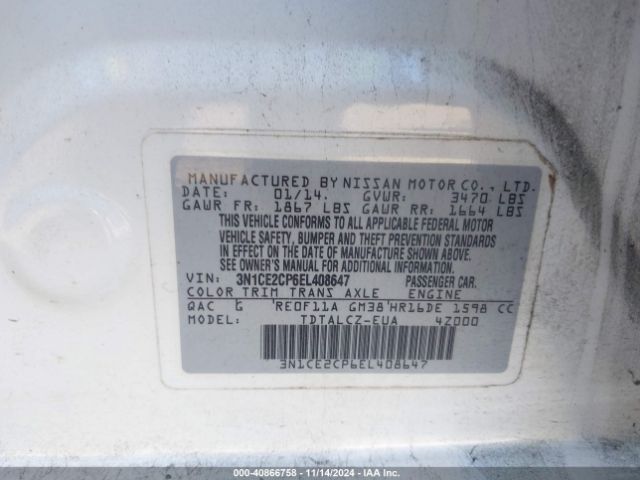 3N1CE2CP6EL408647 Nissan Versa Note S Plus