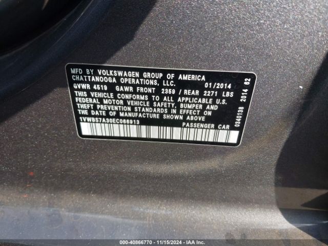 1VWBS7A30EC066913 Volkswagen Passat 1.8t Se