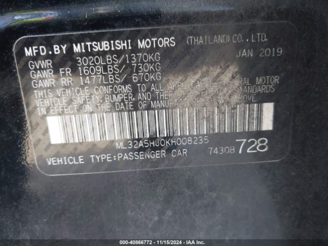 ML32A5HJ0KH008235 Mitsubishi MIRAGE LE