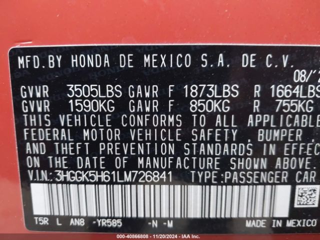 3HGGK5H61LM726841 Honda Fit Sport