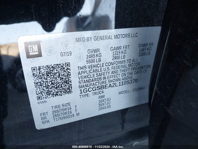 1GCGSBEA2L1105370 Chevrolet Colorado 2wd  Short Box Wt