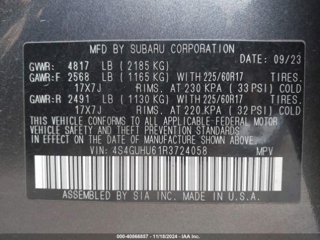 4S4GUHU61R3724058 Subaru Crosstrek Wilderness