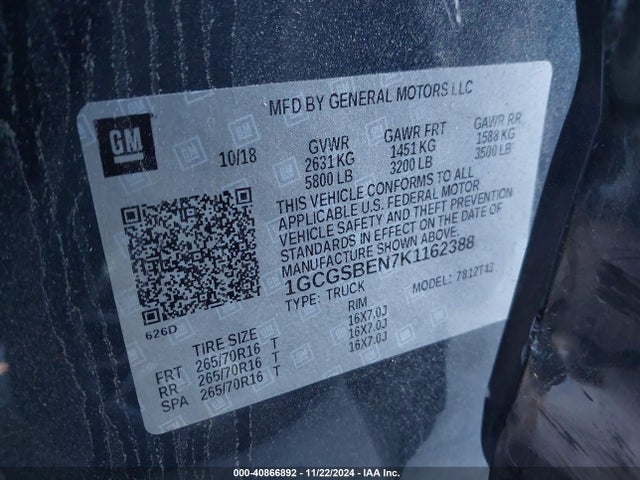 1GCGSBEN7K1162388 Chevrolet Colorado Wt