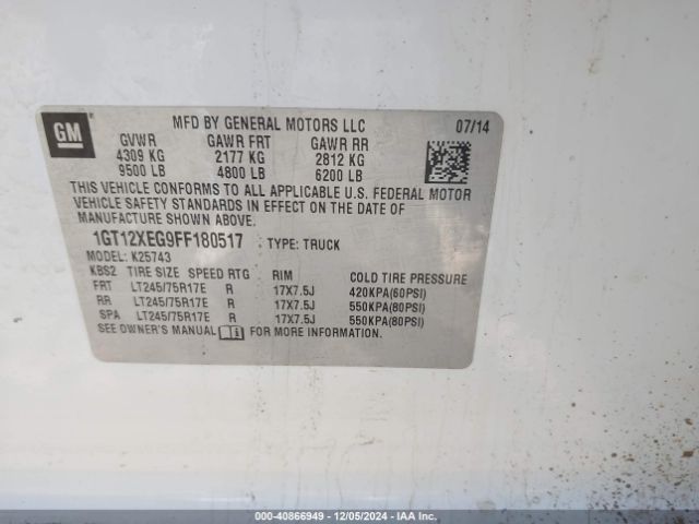 1GT12XEG9FF180517 GMC SIERRA 2500HD
