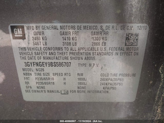 2011 CADILLAC SRX 3GYFNGEY9BS586707 Photo 8