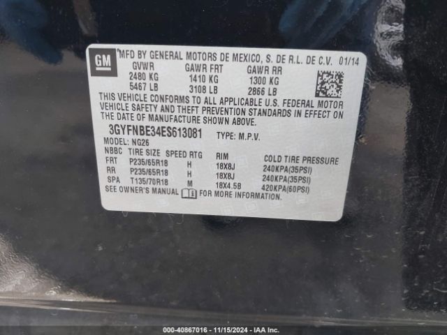 3GYFNBE34ES613081 Cadillac Srx Luxury Collection